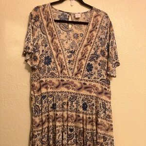 NWT Bila Dress Women's V-Neck Short Sleeve Cornflower 100% Rayon - Size L